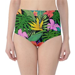 Tropical Greens Leaves Classic High-waist Bikini Bottoms