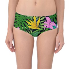 Tropical Greens Leaves Mid-waist Bikini Bottoms