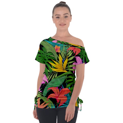 Tropical Greens Leaves Tie-up Tee by Alisyart