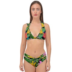 Tropical Greens Leaves Double Strap Halter Bikini Set