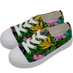 Tropical Greens Leaves Kids  Low Top Canvas Sneakers