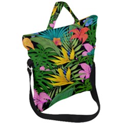 Tropical Greens Leaves Fold Over Handle Tote Bag