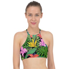 Tropical Greens Leaves Racer Front Bikini Top