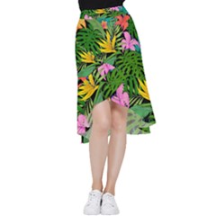 Tropical Greens Leaves Frill Hi Low Chiffon Skirt