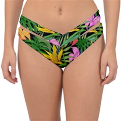 Tropical Greens Leaves Double Strap Halter Bikini Bottom