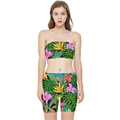 Tropical Greens Leaves Stretch Shorts And Tube Top Set by Alisyart
