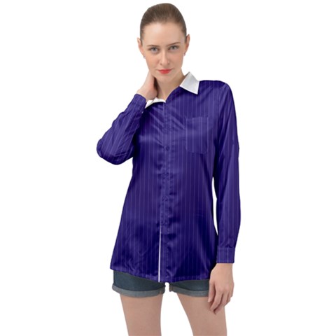 Berry Blue & White - Long Sleeve Satin Shirt by FashionLane