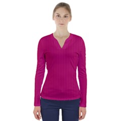 Peacock Pink & White - V-neck Long Sleeve Top