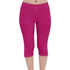 Peacock Pink & White - Velvet Capri Leggings 