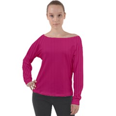 Peacock Pink & White - Off Shoulder Long Sleeve Velour Top