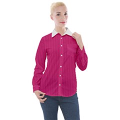 Peacock Pink & White - Women s Long Sleeve Pocket Shirt