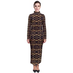 Luxury Golden Oriental Ornate Pattern Turtleneck Maxi Dress by dflcprintsclothing