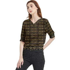 Luxury Golden Oriental Ornate Pattern Quarter Sleeve Blouse