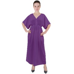 Eminence Purple & White - V-neck Boho Style Maxi Dress by FashionLane