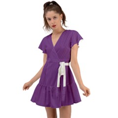 Eminence Purple & White - Flutter Sleeve Wrap Dress by FashionLane