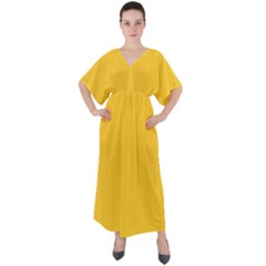 Dandelion Yellow & White - V-neck Boho Style Maxi Dress by FashionLane