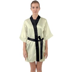 Creamy Yellow & Black - Half Sleeve Satin Kimono  by FashionLane