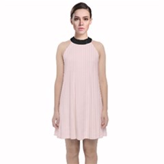 Soft Bubblegum Pink & Black - Velvet Halter Neckline Dress 