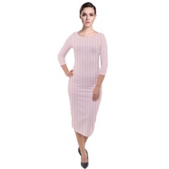 Soft Bubblegum Pink & Black - Quarter Sleeve Midi Velour Bodycon Dress