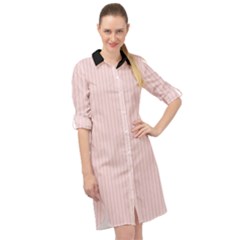 Soft Bubblegum Pink & Black - Long Sleeve Mini Shirt Dress