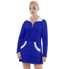 Admiral Blue & White - Women s Long Sleeve Casual Dress