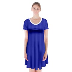 Admiral Blue & White - Short Sleeve V-neck Flare Dress