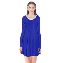 Admiral Blue & White - Long Sleeve V-neck Flare Dress