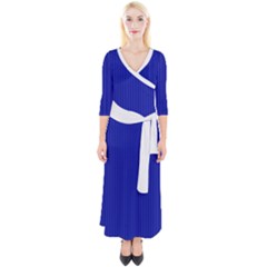 Admiral Blue & White - Quarter Sleeve Wrap Maxi Dress