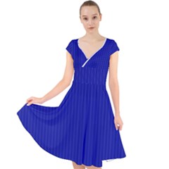 Admiral Blue & White - Cap Sleeve Front Wrap Midi Dress