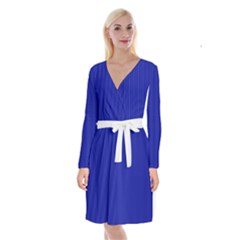 Admiral Blue & White - Long Sleeve Velvet Front Wrap Dress