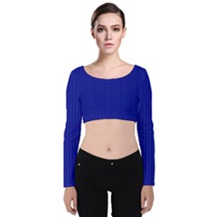 Admiral Blue & White - Velvet Long Sleeve Crop Top