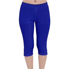 Admiral Blue & White - Velvet Capri Leggings 