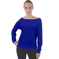 Admiral Blue & White - Off Shoulder Long Sleeve Velour Top