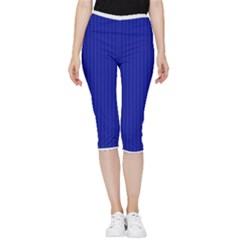 Admiral Blue & White - Inside Out Lightweight Velour Capri Leggings 