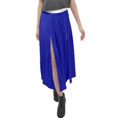 Admiral Blue & White - Velour Split Maxi Skirt by FashionLane