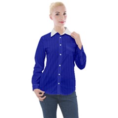 Admiral Blue & White - Women s Long Sleeve Pocket Shirt