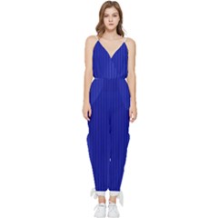 Admiral Blue & White - Sleeveless Tie Ankle Jumpsuit