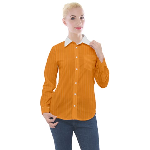 Apricot Orange & White - Women s Long Sleeve Pocket Shirt by FashionLane