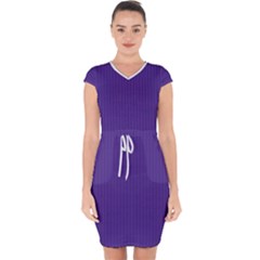 Spanish Violet & White - Capsleeve Drawstring Dress 