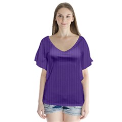 Spanish Violet & White - V-Neck Flutter Sleeve Top