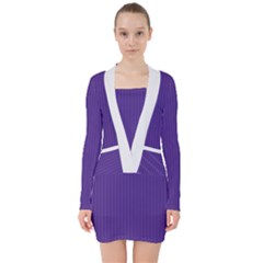 Spanish Violet & White - V-neck Bodycon Long Sleeve Dress