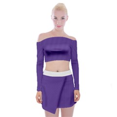Spanish Violet & White - Off Shoulder Top with Mini Skirt Set