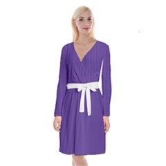 Spanish Violet & White - Long Sleeve Velvet Front Wrap Dress