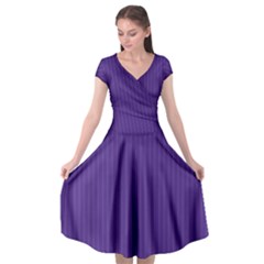 Spanish Violet & White - Cap Sleeve Wrap Front Dress