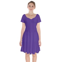 Spanish Violet & White - Short Sleeve Bardot Dress
