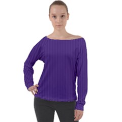 Spanish Violet & White - Off Shoulder Long Sleeve Velour Top