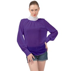 Spanish Violet & White - High Neck Long Sleeve Chiffon Top