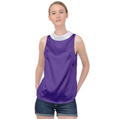 Spanish Violet & White - High Neck Satin Top by FashionLane