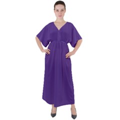 Spanish Violet & White - V-Neck Boho Style Maxi Dress