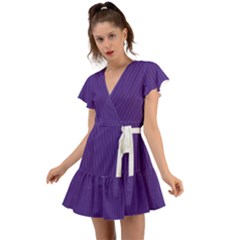 Spanish Violet & White - Flutter Sleeve Wrap Dress